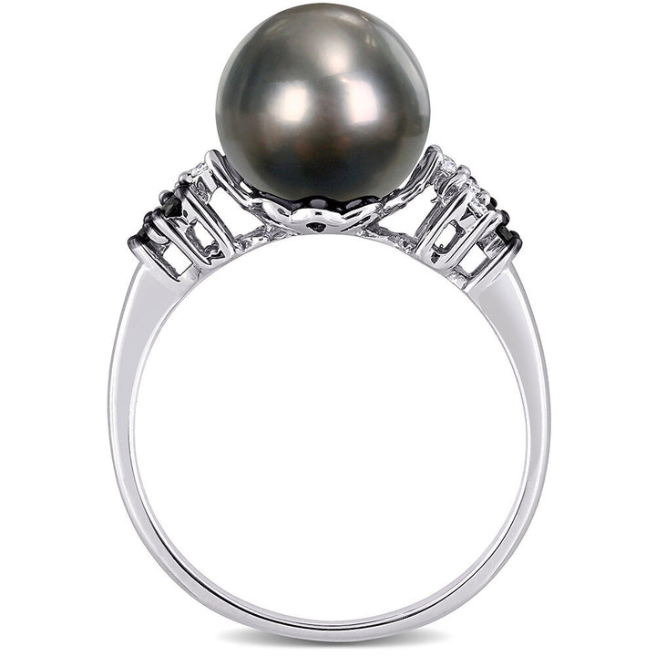 Black Tahitian Pearl & 1/8 ct. tw. Diamond Ring in 10K White Gold