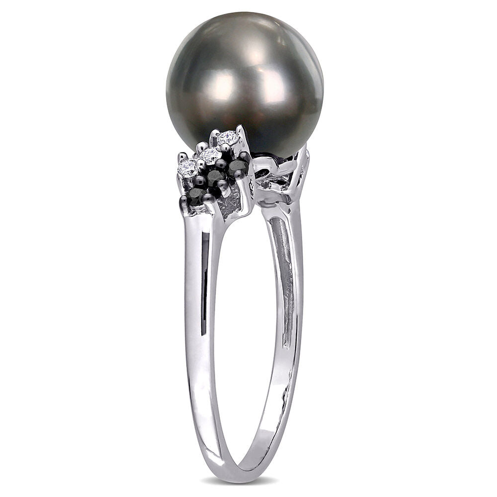 Black Tahitian Pearl & 1/8 ct. tw. Diamond Ring in 10K White Gold