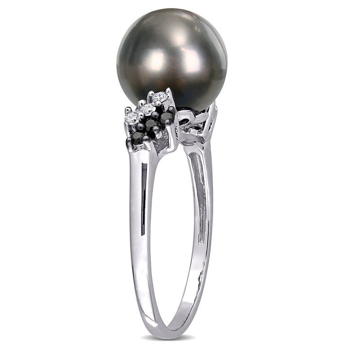 Black Tahitian Pearl & 1/8 ct. tw. Diamond Ring in 10K White Gold