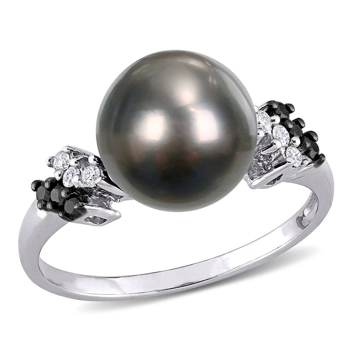 Black Tahitian Pearl & 1/8 ct. tw. Diamond Ring in 10K White Gold