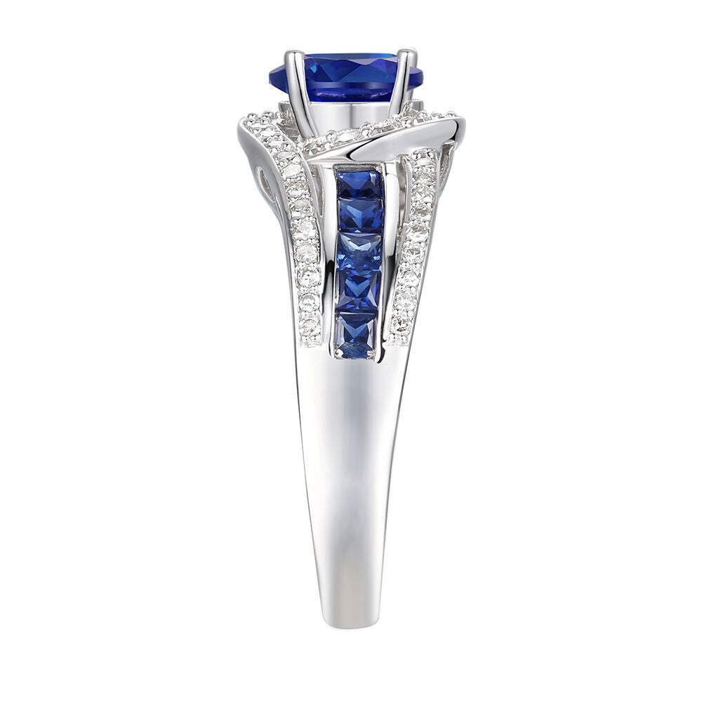 Blue Sapphire & 3/4 ct. tw. Diamond Ring in 10K White Gold