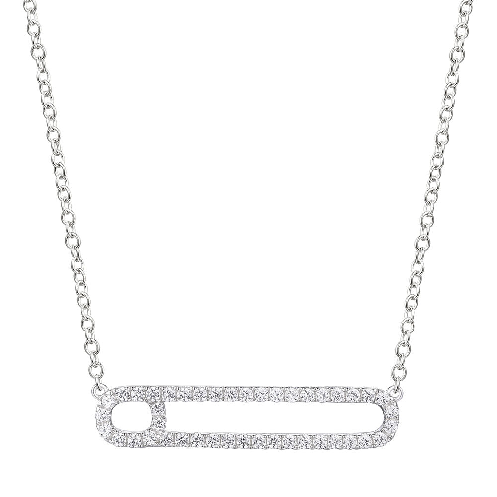 Safety Pin Necklace with Pavé Diamonds in 10K White Gold (3/8 ct. tw.)