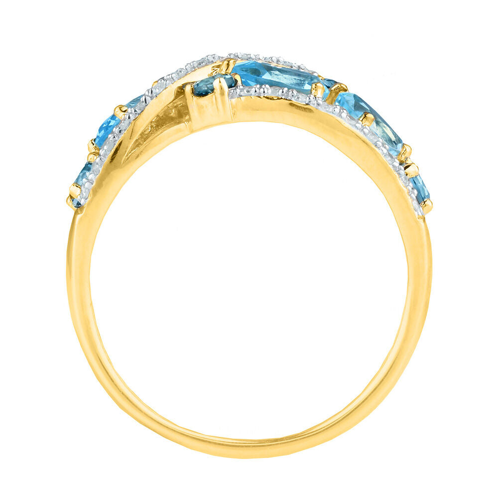 Blue Topaz & Diamond Cluster Ring in 10K Yellow Gold (1/7 ct. tw.)