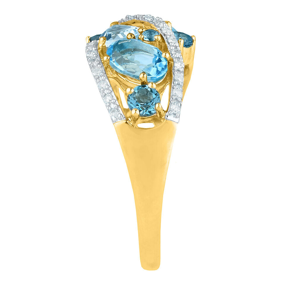 Blue Topaz & Diamond Cluster Ring in 10K Yellow Gold (1/7 ct. tw.)