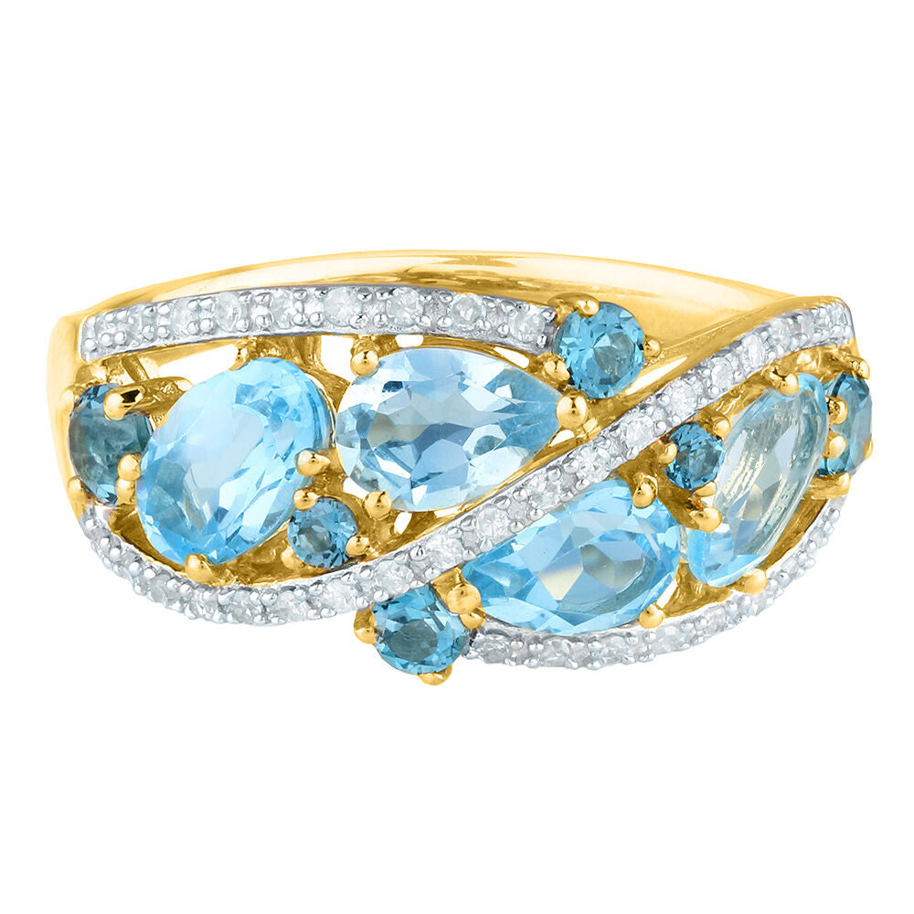 Blue Topaz & Diamond Cluster Ring in 10K Yellow Gold (1/7 ct. tw.)