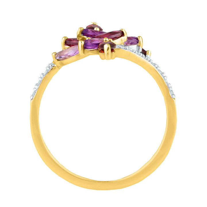 Amethyst & Garnet Pave Diamond Wrap Ring in 10K Yellow Gold (1/10 ct. tw.)