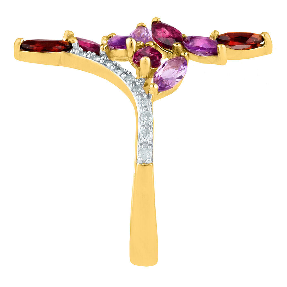 Amethyst & Garnet Pave Diamond Wrap Ring in 10K Yellow Gold (1/10 ct. tw.)