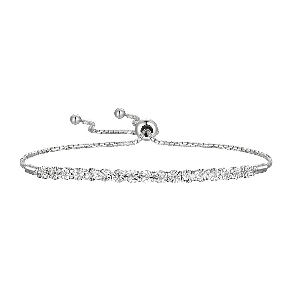 Round Diamond Bolo Bracelet in Sterling Silver