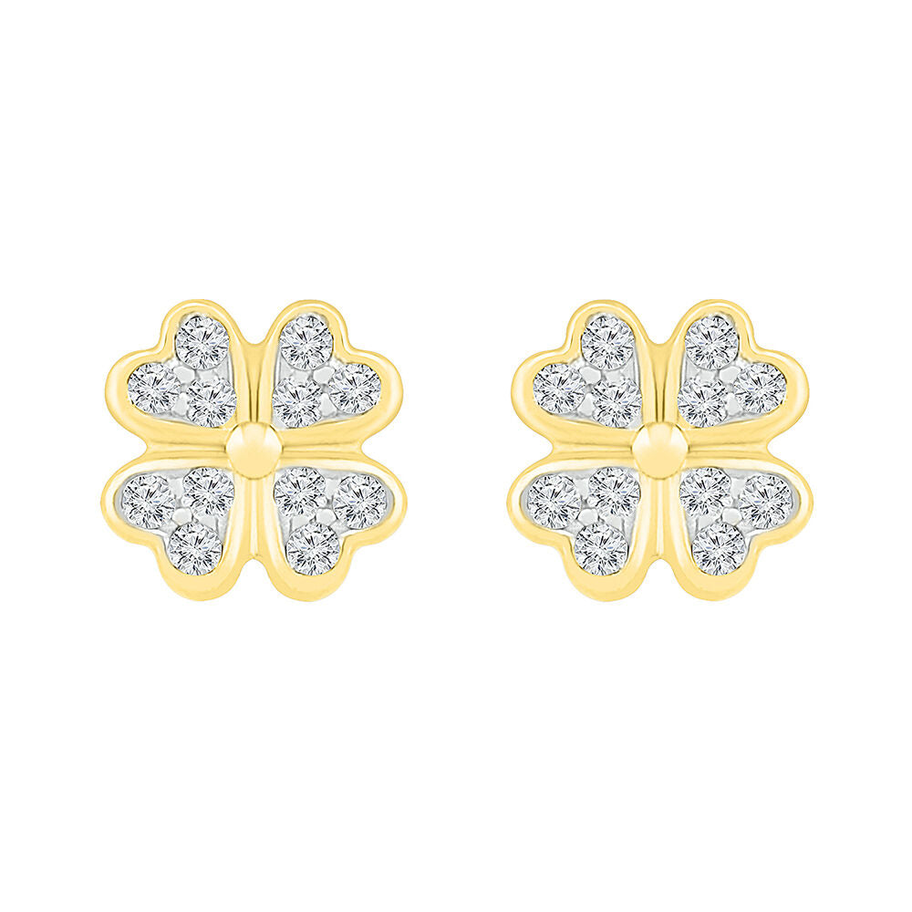 Diamond Clover Earrings in 10K Yellow Gold (1/10 ct. tw.)