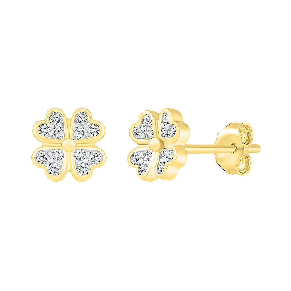 Diamond Clover Earrings in 10K Yellow Gold (1/10 ct. tw.)