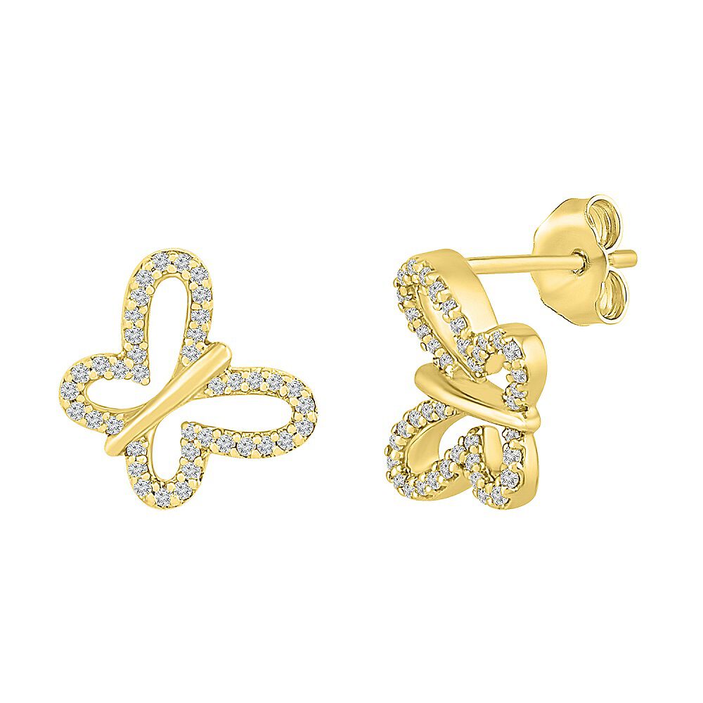 Pave Diamond Butterfly Earrings in 10K Yellow Gold (1/7 ct. tw.)