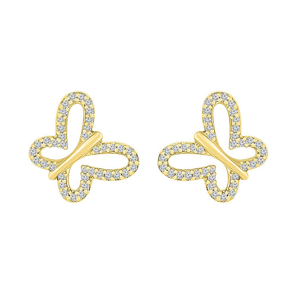 Pave Diamond Butterfly Earrings in 10K Yellow Gold (1/7 ct. tw.)