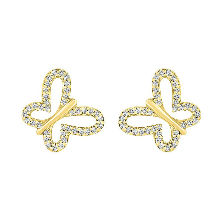 Pave Diamond Butterfly Earrings in 10K Yellow Gold (1/7 ct. tw.)