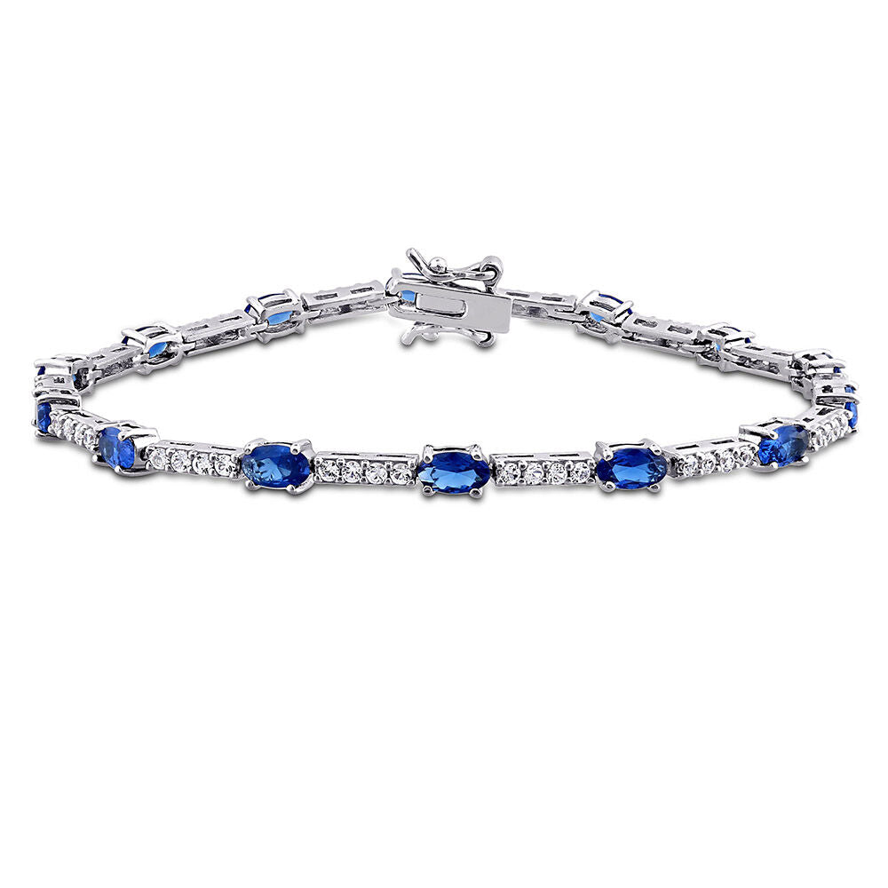 Sapphire Bracelet with Blue & White Lab Created Sapphires in Sterling Silver