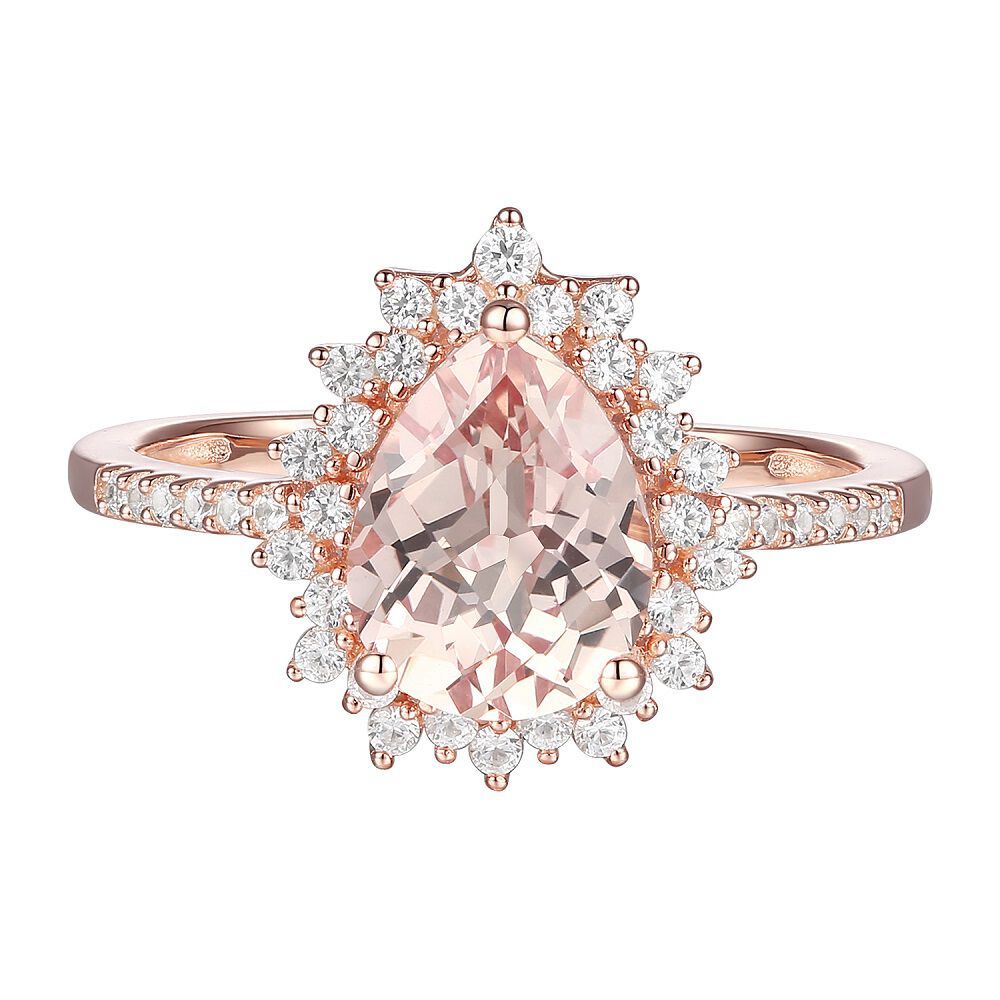 Pear-Shaped Morganite & Diamond Starburst Ring in 10K Rose Gold (1/4 ct. tw.)