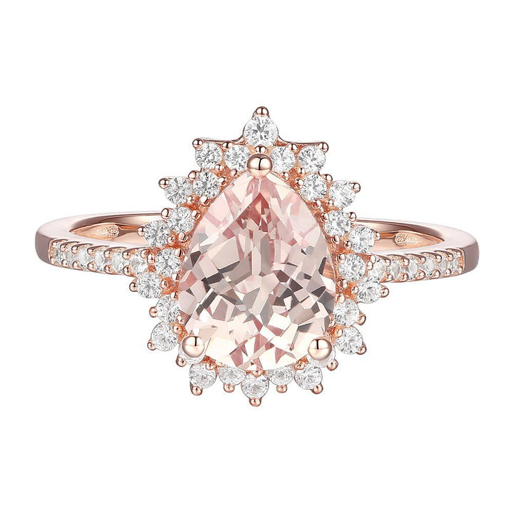 Pear-Shaped Morganite & Diamond Starburst Ring in 10K Rose Gold (1/4 ct. tw.)