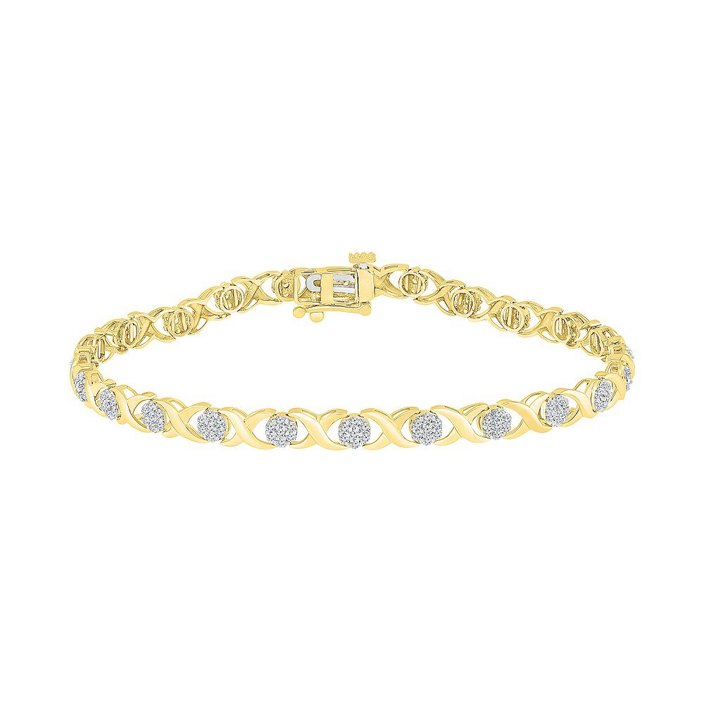 “XO” Diamond Cluster Bracelet in 10K Yellow Gold (1 ct. tw.)