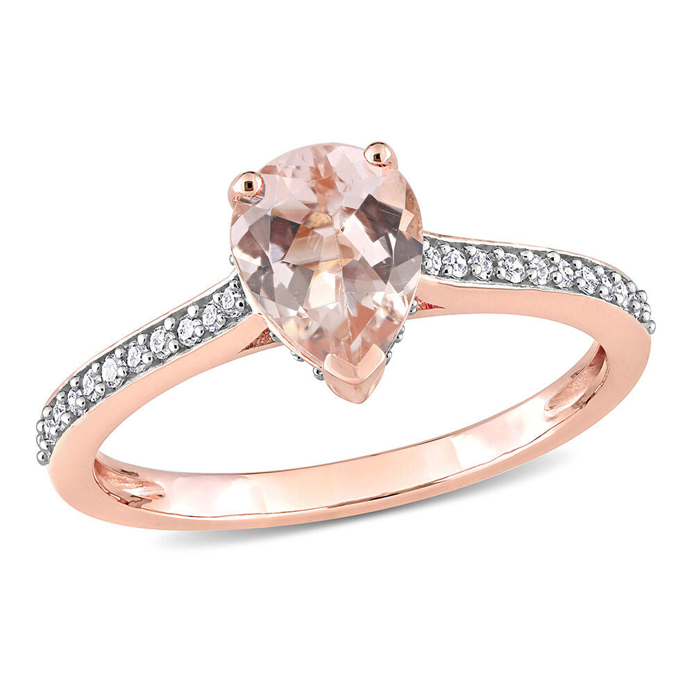 Pear-Shaped Morganite & Diamond Ring in 10K Rose Gold (1/8 ct. tw.)