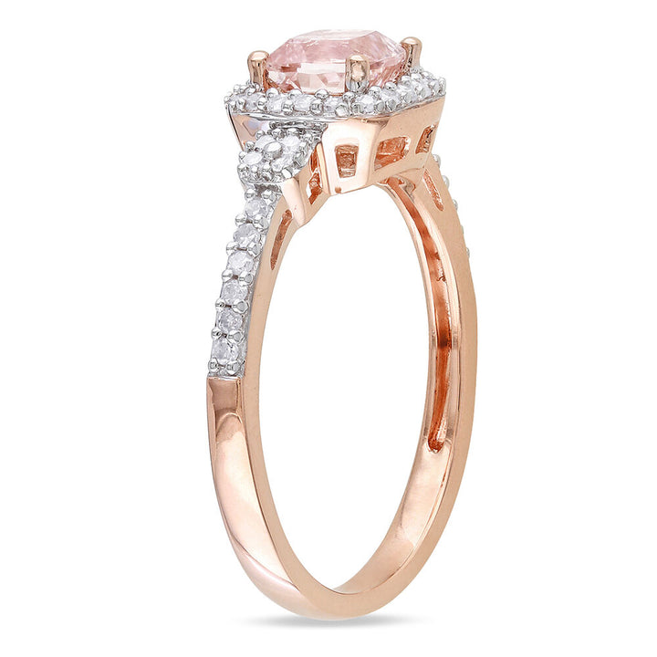 Cushion-Cut Morganite Ring with Pave Diamonds in 10K Rose Gold (1/7 ct. tw.)
