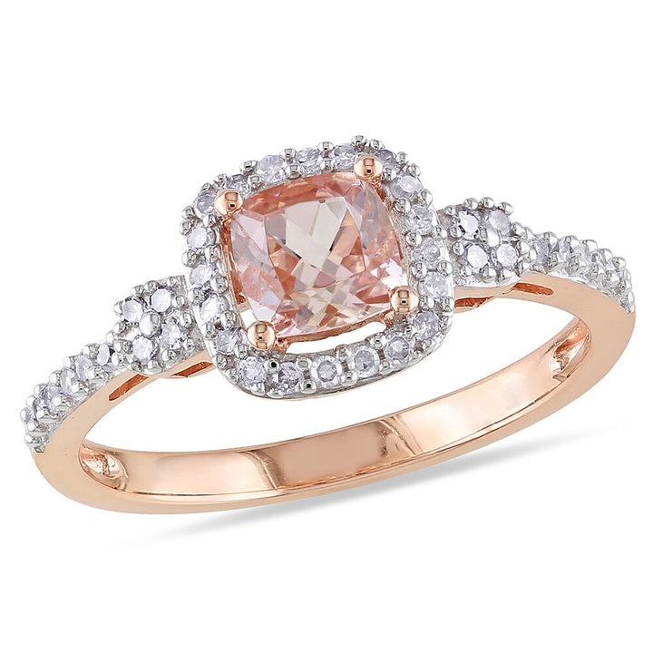 Cushion-Cut Morganite Ring with Pave Diamonds in 10K Rose Gold (1/7 ct. tw.)