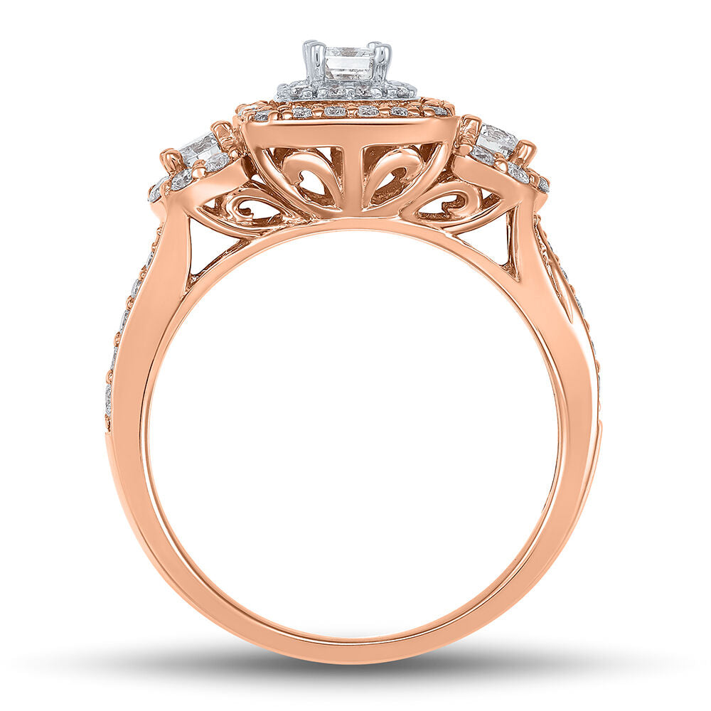Double Halo Emerald-Cut Diamond Engagement Ring in 14K Rose Gold (1 ct. tw.)