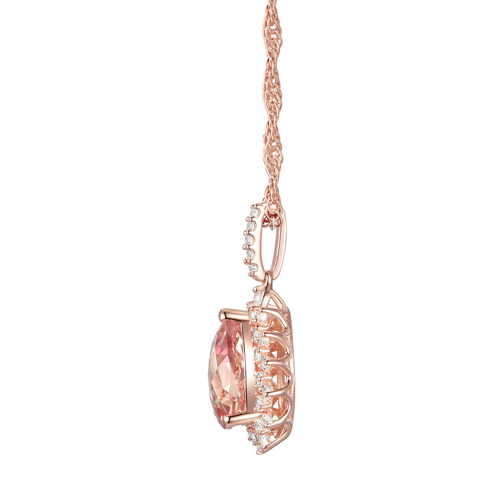 Pear-Shaped Morganite & Diamond Halo Pendant in 10K Rose Gold (1/4 ct. tw.)