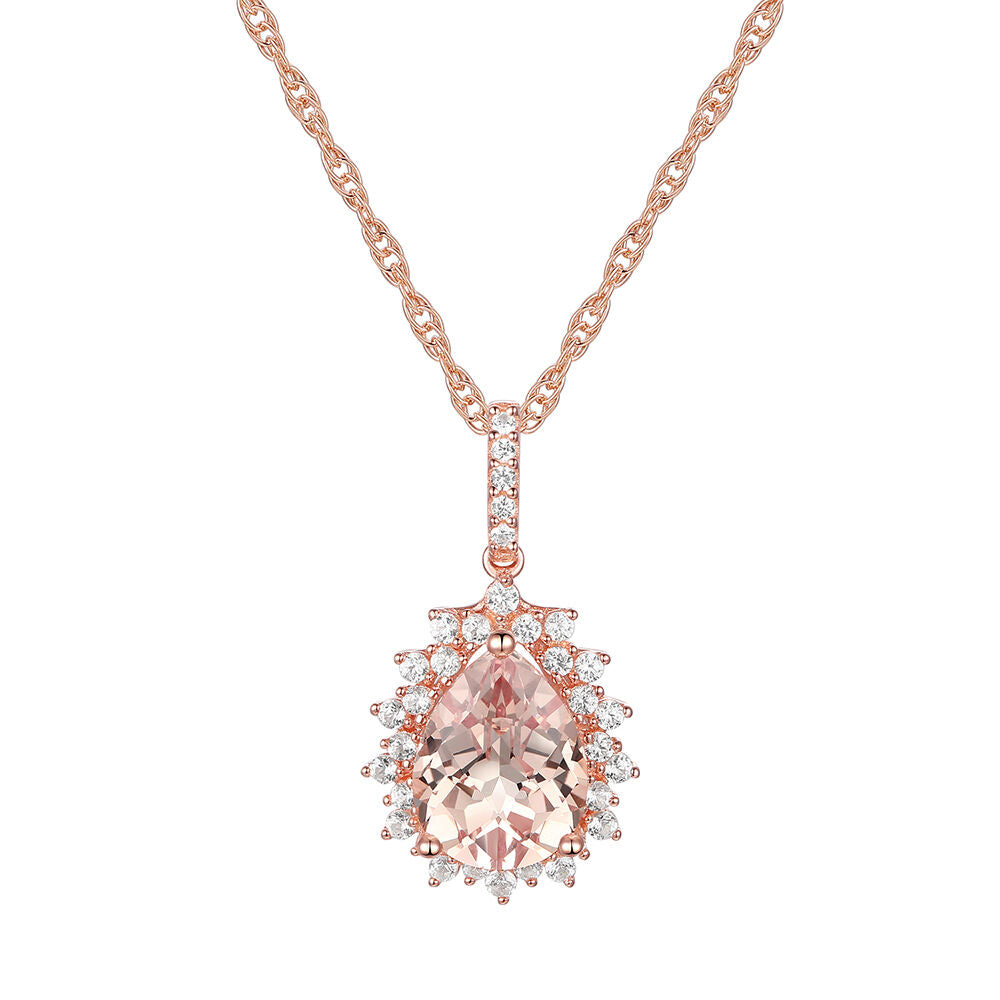 Pear-Shaped Morganite & Diamond Halo Pendant in 10K Rose Gold (1/4 ct. tw.)