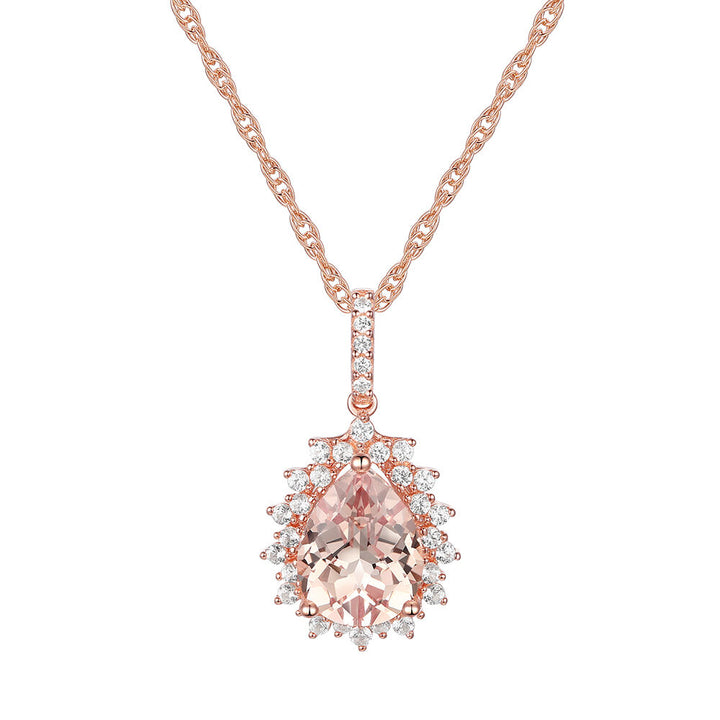 Pear-Shaped Morganite & Diamond Halo Pendant in 10K Rose Gold (1/4 ct. tw.)