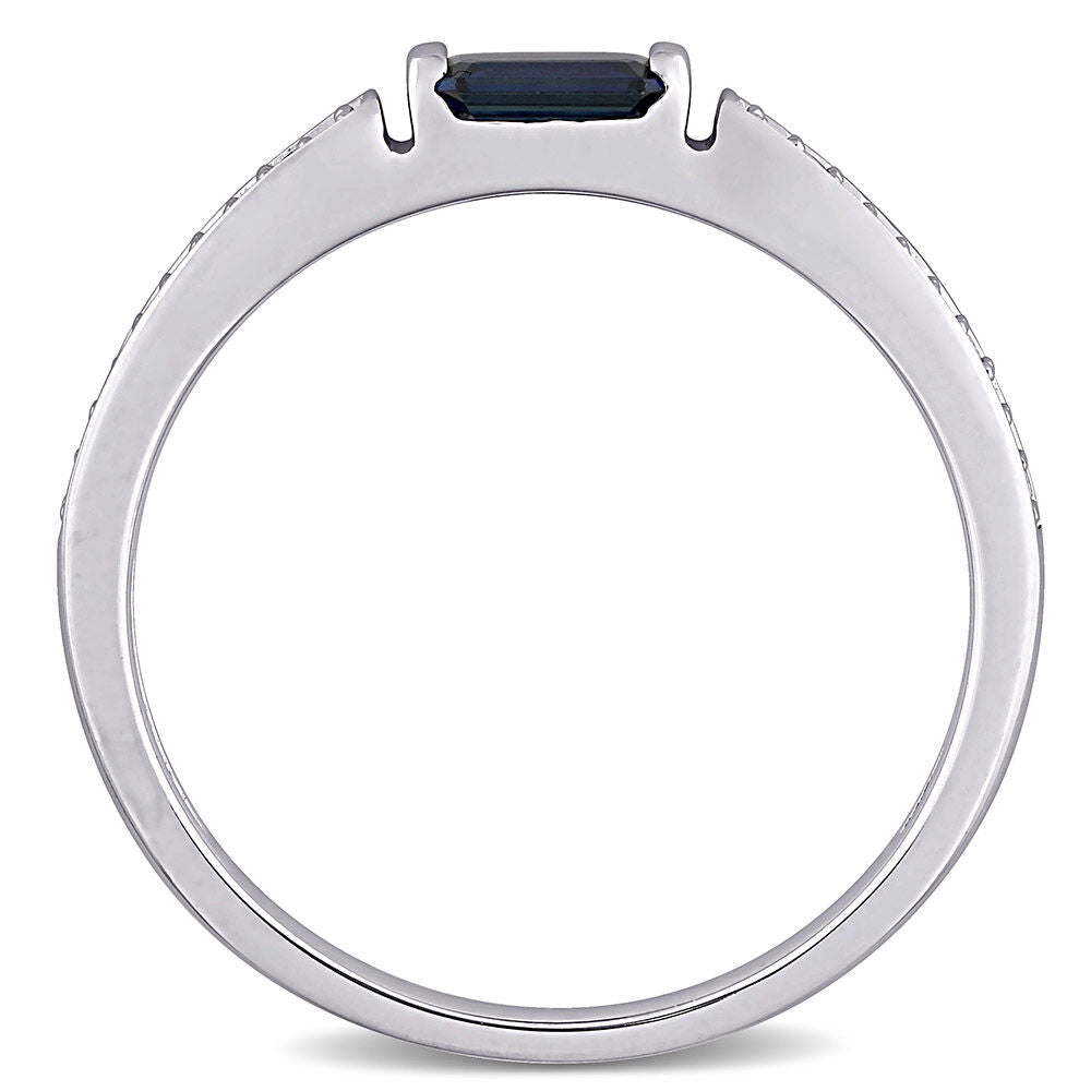 Blue Sapphire & Diamond Stacking Ring in 10K White Gold (1/10 ct. tw.)