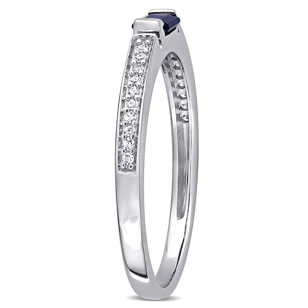 Blue Sapphire & Diamond Stacking Ring in 10K White Gold (1/10 ct. tw.)