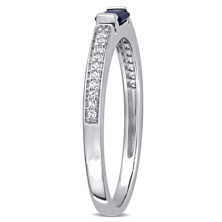 Blue Sapphire & Diamond Stacking Ring in 10K White Gold (1/10 ct. tw.)