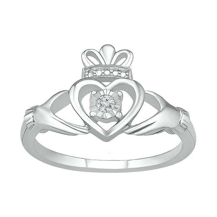 Diamond Claddagh Ring in Sterling Silver