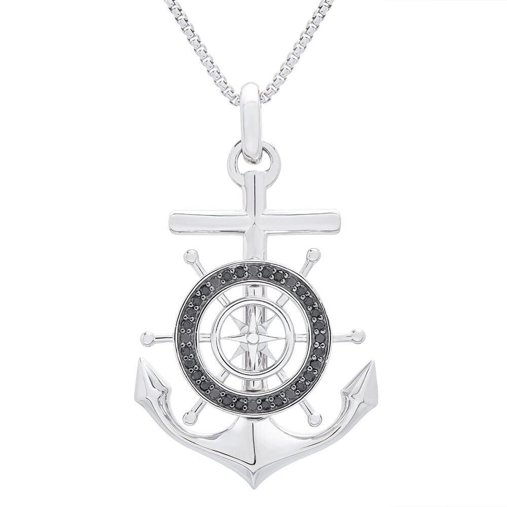 Anchor Pendant with Black Diamonds in Sterling Silver (1/4 ct. tw.)