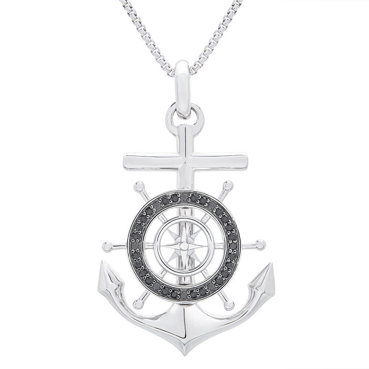 Anchor Pendant with Black Diamonds in Sterling Silver (1/4 ct. tw.)