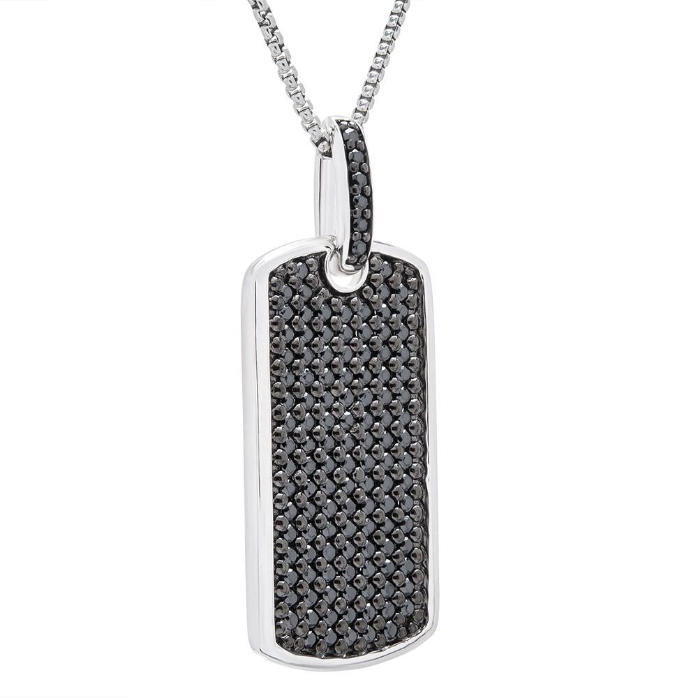 Black Diamond Dog Tag Pendant in Sterling Silver (1 ct. tw.)