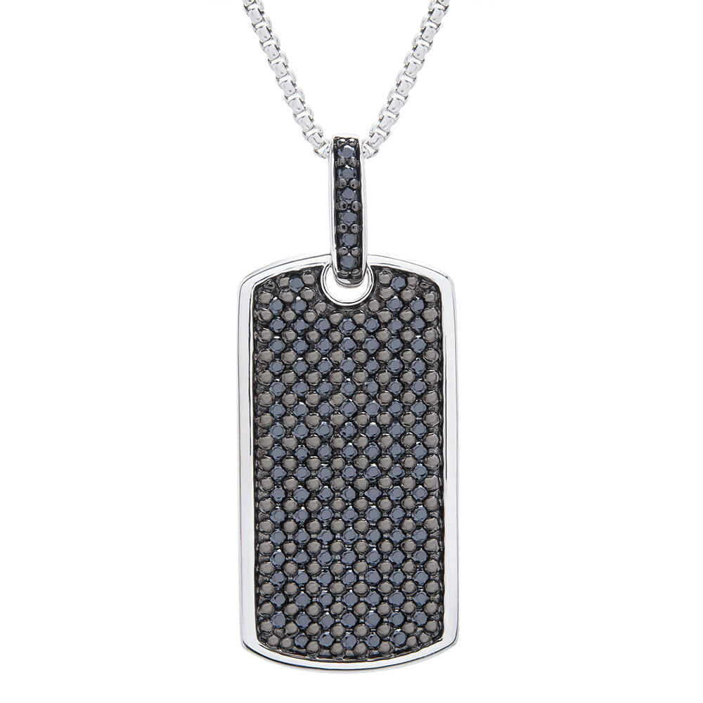 Black Diamond Dog Tag Pendant in Sterling Silver (1 ct. tw.)