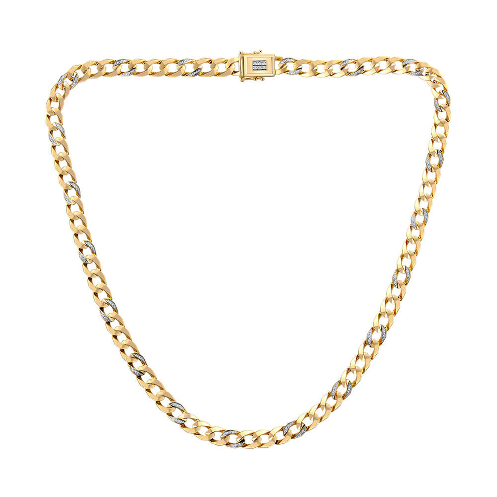 Diamond Curb Chain Necklace in 10K Yellow Gold, 22" (1/4 ct. tw.)