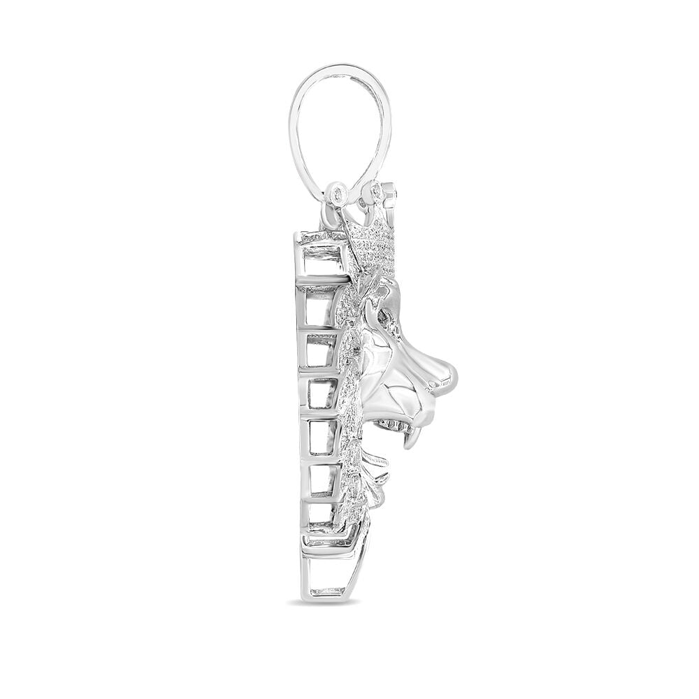 Lion Head Charm with Diamonds in Sterling Silver (1 ct. tw.)