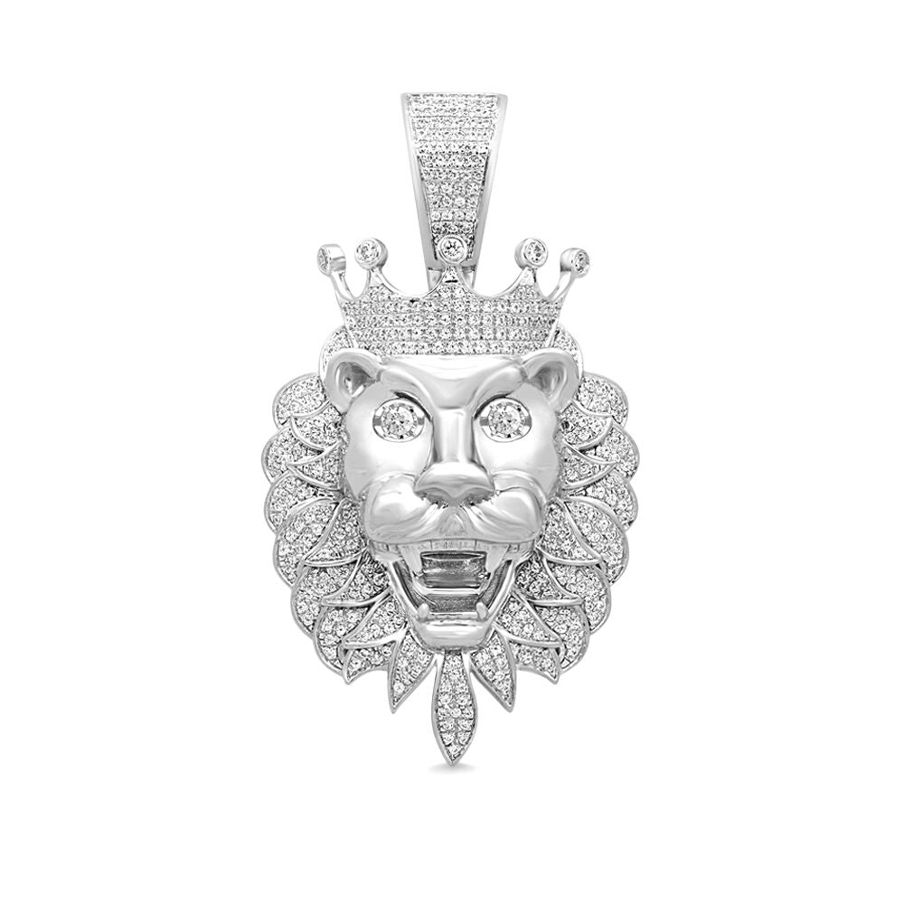 Lion Head Charm with Diamonds in Sterling Silver (1 ct. tw.)