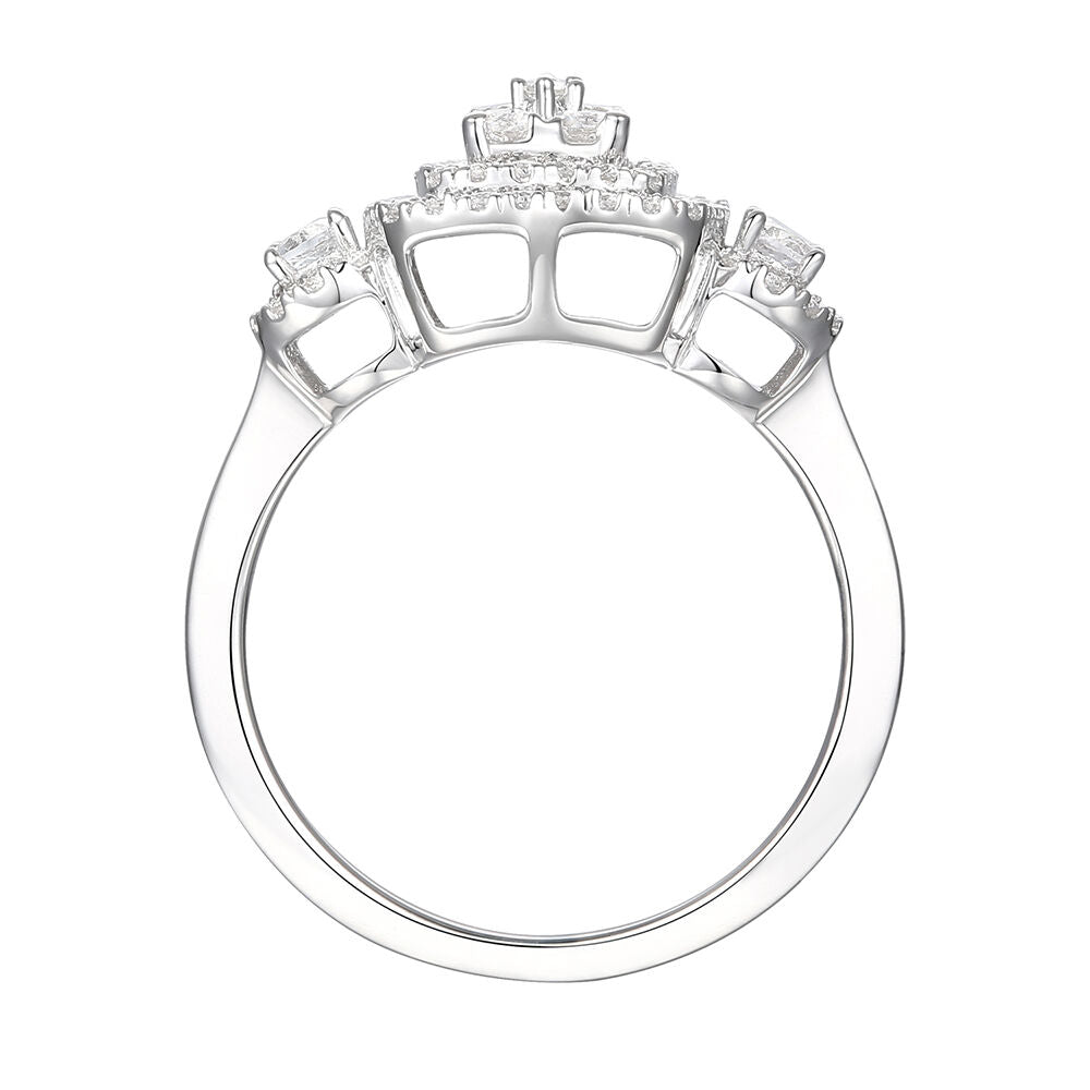 Rectangle Ring with Diamond Cluster in 10K White Gold (3/4 ct. tw.)
