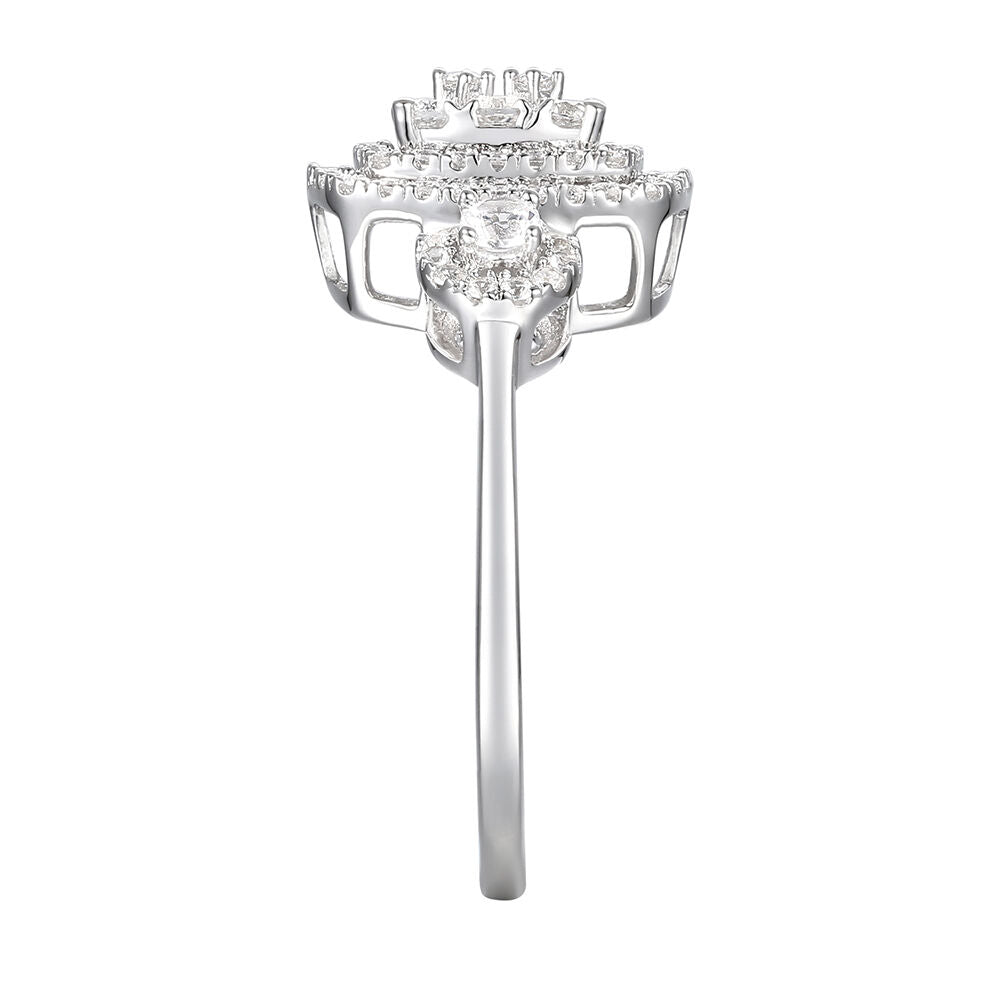 Rectangle Ring with Diamond Cluster in 10K White Gold (3/4 ct. tw.)