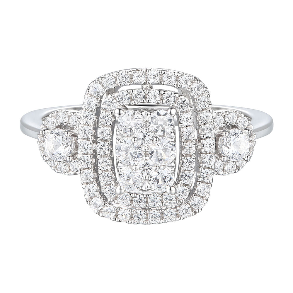 Rectangle Ring with Diamond Cluster in 10K White Gold (3/4 ct. tw.)