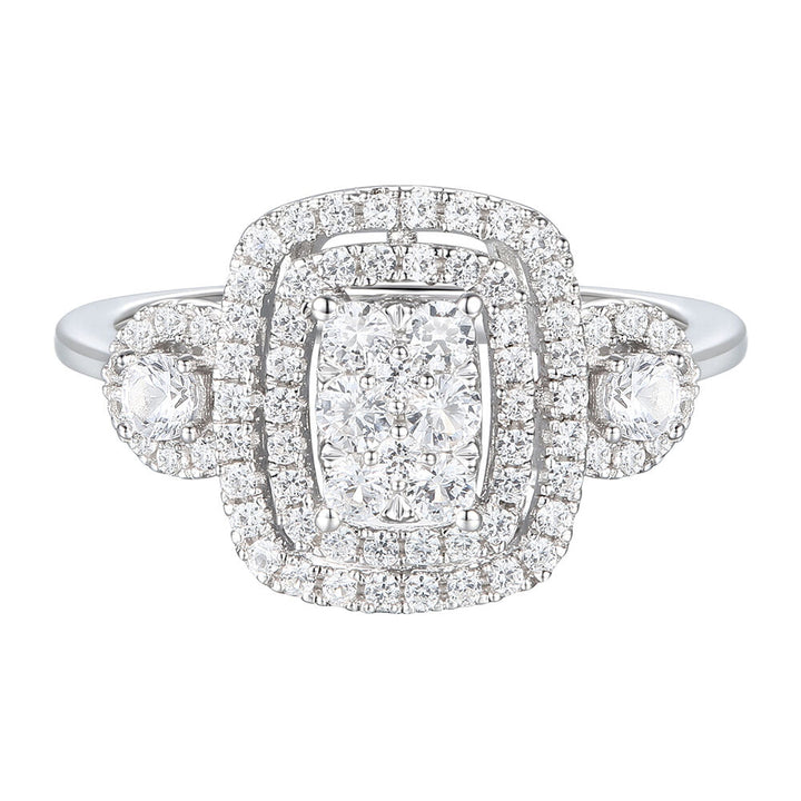 Rectangle Ring with Diamond Cluster in 10K White Gold (3/4 ct. tw.)