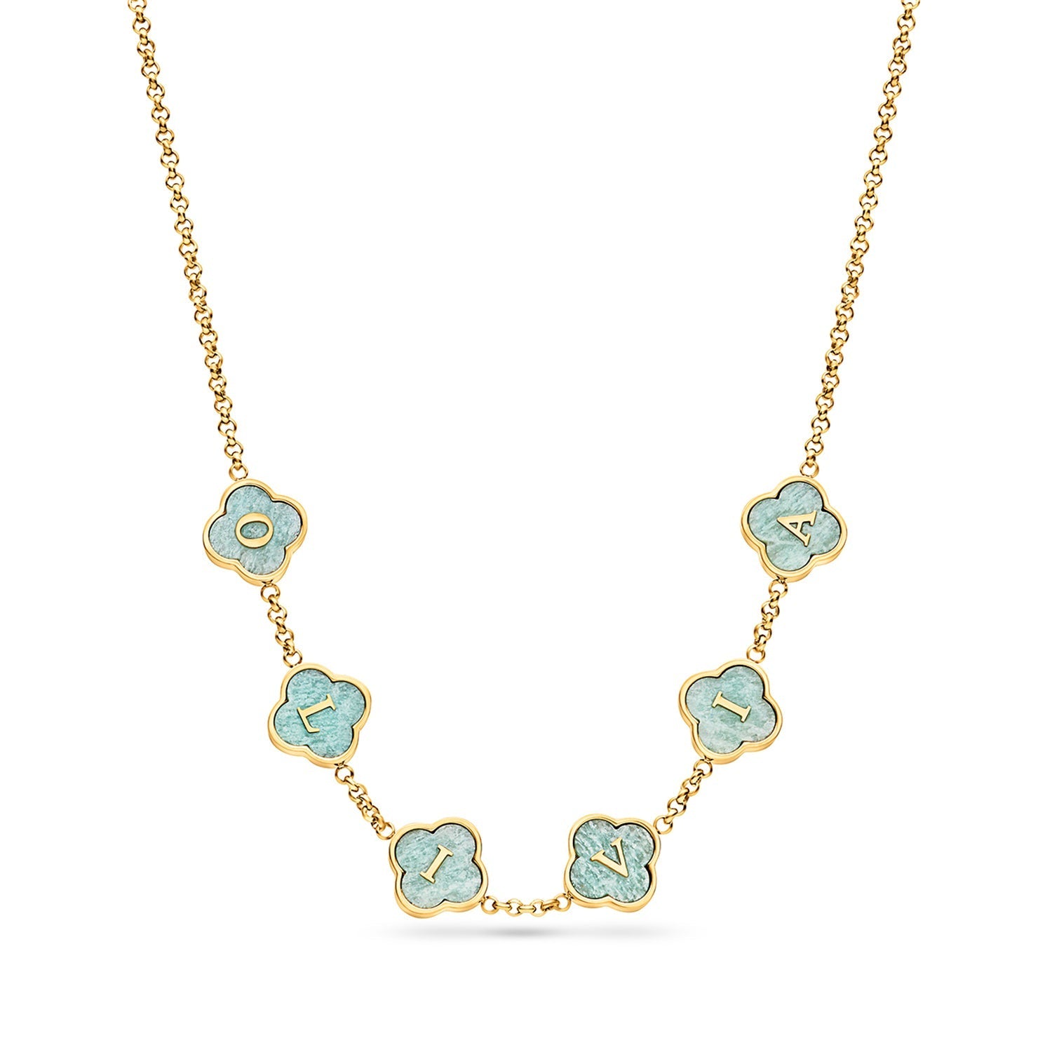 Amazonite Clover Custom Name Necklace (Gold)