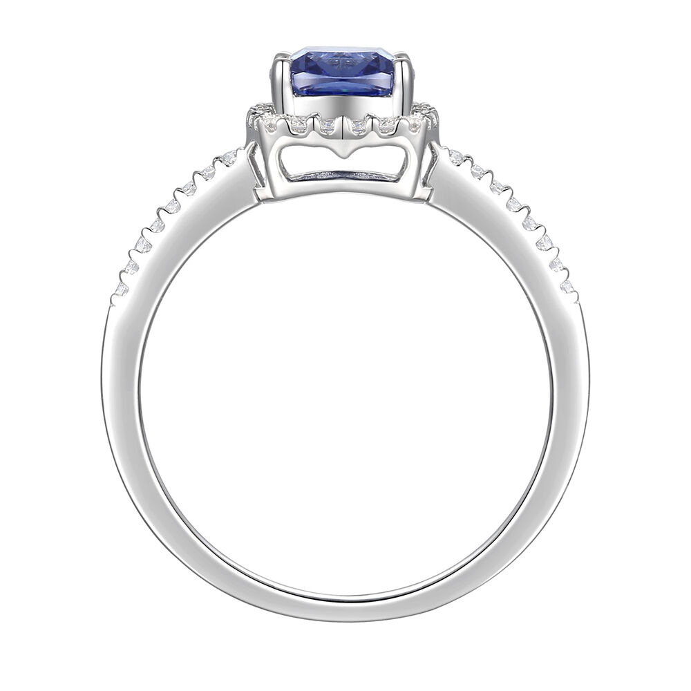 Cushion-Cut Tanzanite & Diamond Ring in 14K White Gold (1/8 ct. tw.)