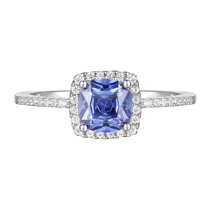 Cushion-Cut Tanzanite & Diamond Ring in 14K White Gold (1/8 ct. tw.)