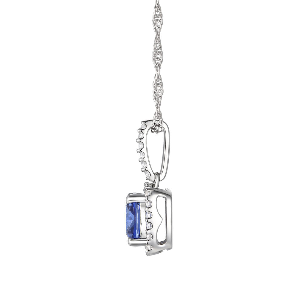 Cushion-Cut Tanzanite & Diamond Pendant in 14K White Gold (1/8 ct. tw.)