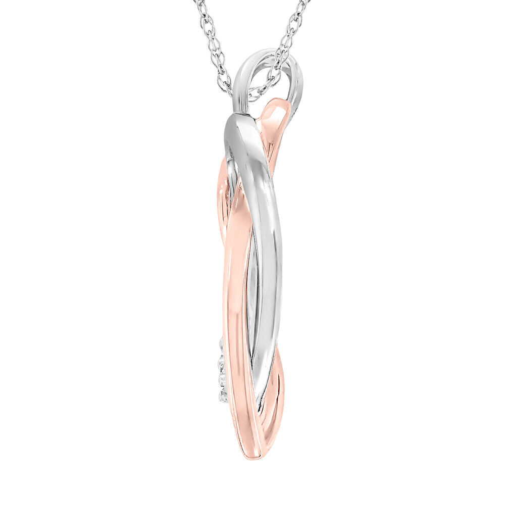 Double Heart Pendant with Diamond Accents in 10K White & Rose Gold