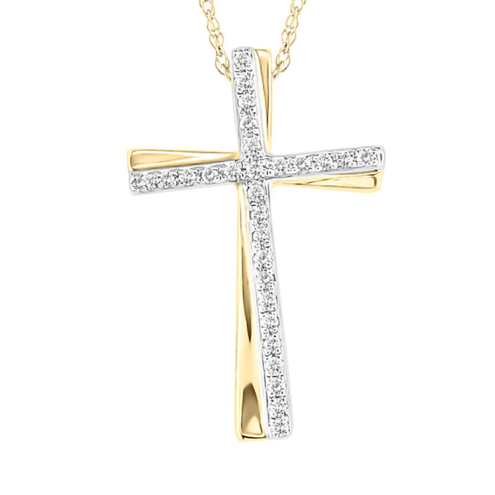 Diamond Cross Pendant with Tilt in 10K Yellow & White Gold (1/7 ct. tw.)