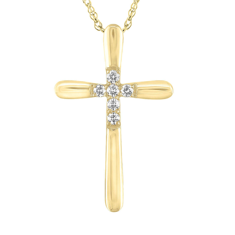Cross Pendant with Diamond Center in 10K Yellow Gold (1/10 ct. tw.)